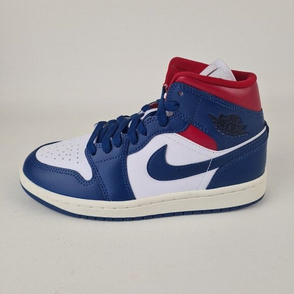 Nike Air Jordan 1 Mid Blue Red Women's Basketball Sneakers - Picture 1 of 12
